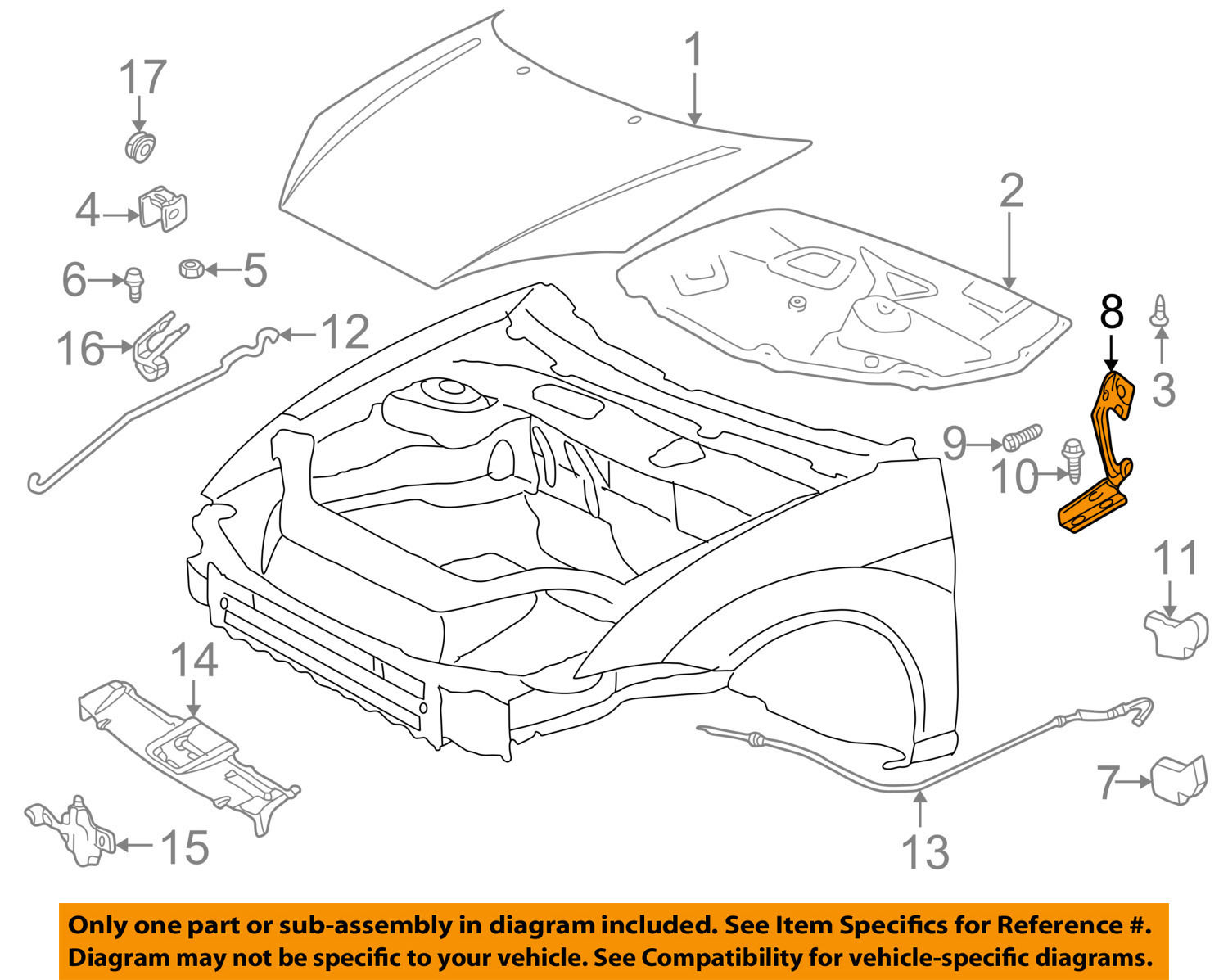 New Hood Hinge For 2000-2011 Ford Focus Passenger RH Side 4S4Z-16796AA FO1236120